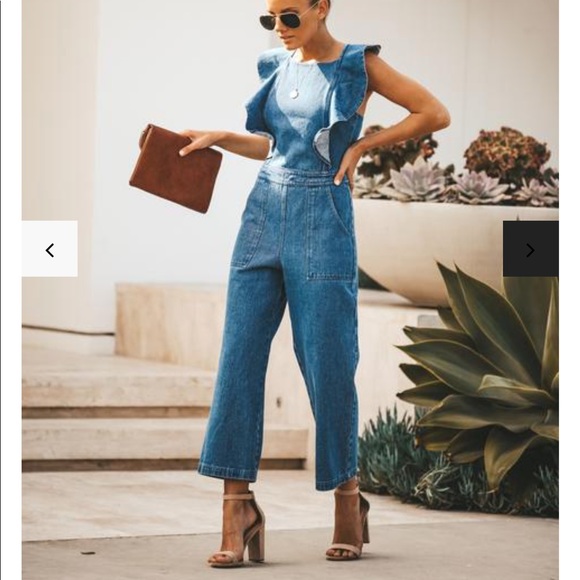 Vici Pants - Denim ruffle jumpsuit from Vici